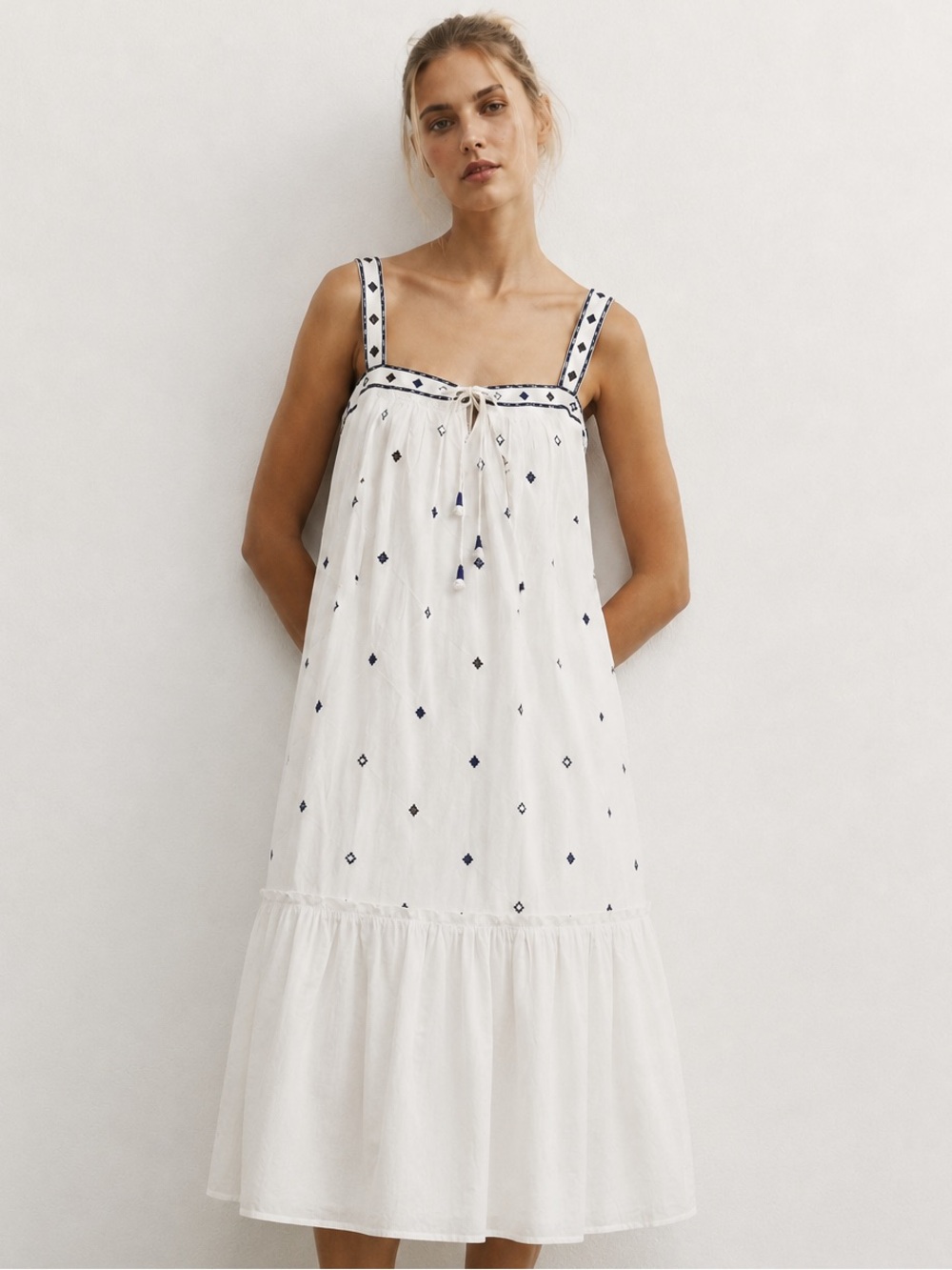 NWT Velvet by Graham & Spencer Winifred Embroidered Cotton Gauze Midi Dress S